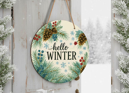 Thyle Hello Winter Sign 12'' Winter Front Door Decor Wooden Wall Hanging