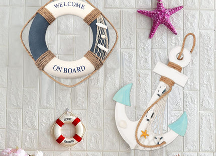 13" Nautical Wooden Anchor with Rope Nautical Beach Wood Anchor Wall Art Decor Door Hanging Ornament Beach Theme Home Decoration (White&Green)