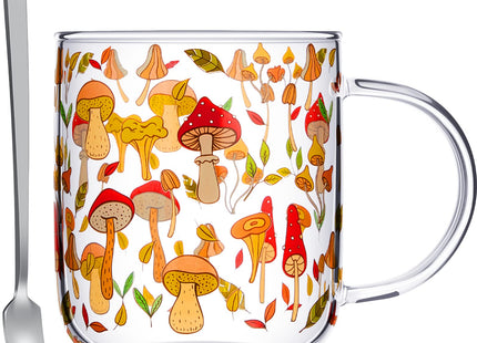 Chengu Mushroom Mug with Handle, 15 oz Clear Mushroom Glass Cup Gift