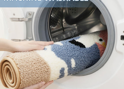 WREWING Beach Sunset Plush Bath Mat, Wave & Seagull Non-Slip Rug with Non-Slip Backing, Soft Absorbent Polyester Floor Mat for Bathroom, Machine Washable Bath Mats 20 x 31 Inches (Red)