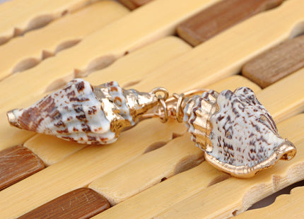 Alilang Golden Accent Marine Nautical Brown White Conch Seashell Fish Mermaid Dangle Drop Earrings