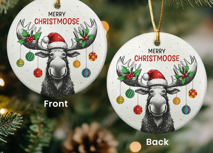 Gift Glow Funny Moose Christmas Ornaments - 2025 Double Sided Ceramic Moose Ornament, Moose Hunting Keepsake, Animal Lover Gifts for Kids, Ceramic Christmas Hanging Ornaments, Funny Gifts for Farmer