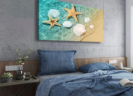 Beach Canvas Wall Art Bedroom Wall Decor Living Room,Ocean Wall Art Office Kitchen Paintings Artwork Modern Starfish Shell Sea Wave Pictures Art Prints Waterproof Ready to Hang-20x40inch