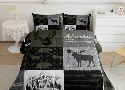 Hunting Rustic Lodge Duvet Insert Queen, Deer Bear Patchwork Comforter Set