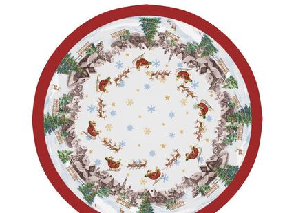 Giwawa 60in Christmas Round Tablecloth Santa Claus Sleigh Reindeer Table Cover Xmas Tree Winter Snowflakes Stain Resistant Waterproof Table Cloth for Kitchen Dining Holiday Indoor Outdoor Decor