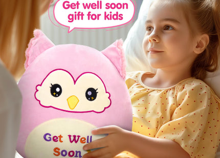 12''Get Well Soon Owl Plush Pillow Soft Pink Owl Stuffed Animal for Kids