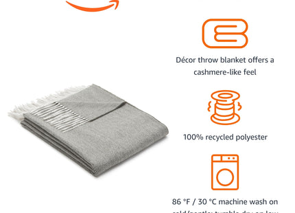 Amazon Basics Cozy Room Décor Throw Blanket, Lightweight, Recycled Polyester, Machine Washable, 50"x 60", Dark Gray and Light Gray Herringbone