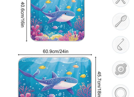 ElliTarr Blue Whale Shark Coral Sea Dish Drying Mat for Kitchen Counter Microfiber Absorbent Dish Drainer Rack Mat Small Kitchen Drying Mat Heat Resistant Drying Pad for Counter 18x16