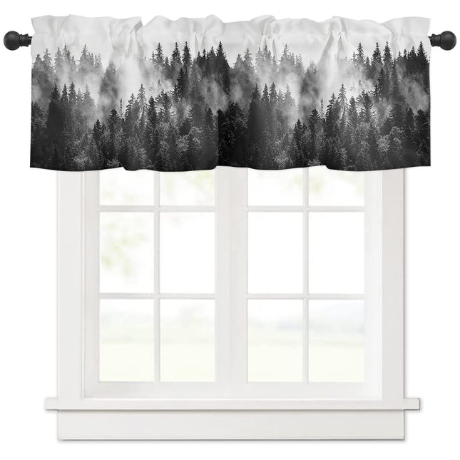 Pinroote Black Forest Silhouettes Valances Window Treatment Farmhouse Decor, Foggy Grey Pine Tree Cabin Rod Pocket Valance Curtains for Living Room, Bedroom, Kitchen, 42" W x 12" L - 1 Panel