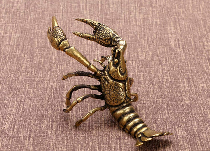 Kisangel Brass Golden Lobster Figurine Marine Animal Metal Statue Tea Pet