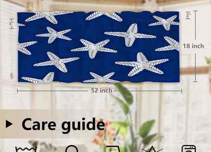 BaoNews Coastal Nautical Blackout Kitchen Curtain, Abstract Seamless Pattern with Starfish On Blue Background Window Treatment Rod Pocket Light Filtering Bathroom Short Valance 2 Pack 52X18 Inches