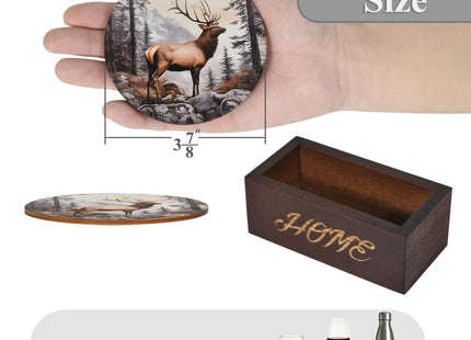 Bar Coaster Set, Drink Coaster for Home Decor, Wood Coffee Coasters 6Pack (Deer)