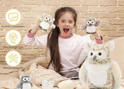 MorisMos 7Pcs Owl Plush Set, 15 Inch Mommy Owl with Babies, Eggs and Nest