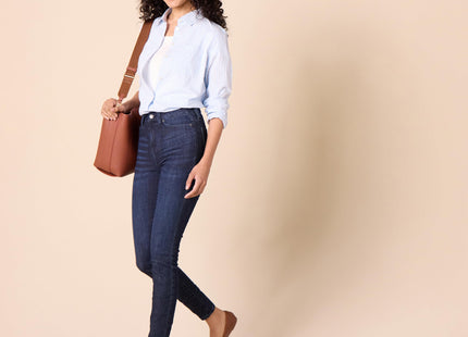 Amazon Essentials Women's Regular-Fit Long-Sleeve Button-Down Cotton Poplin Shirt, Business Casual, French Blue White Stripe, Large