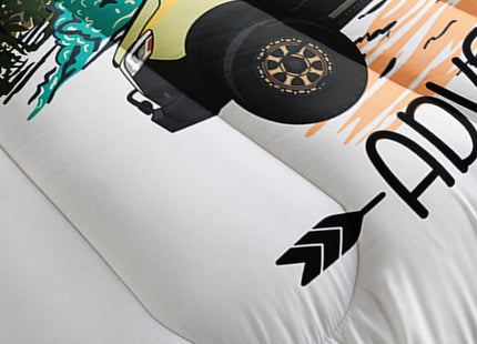 HOSIMA Kids Camper Bedding Set Twin Size,Farmhouse Rustic Happy Camping Comforter for Girls Boys,Sunset Forest Takayama Aesthetic Bedding,Outdoor Camping Themed Comforter Set with 2 Pillowcases.