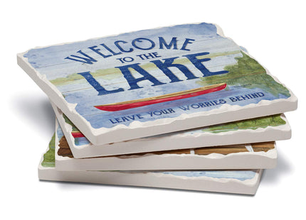 Thirstystone Lake House Greetings 4 Pack Tumbled Tile Stone Coasters