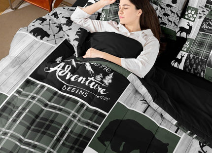 Erosebridal Bear Twin Bedding Set 7 Pieces, 1 Rustic Deer Comforter,1 Lotus Flower Fitted Sheet, 1 Farmhouse Cabin Flat Sheet, 2 Woodland Animal Pillow Cases, 2 Arrows Adventure Throw Pillow Covers
