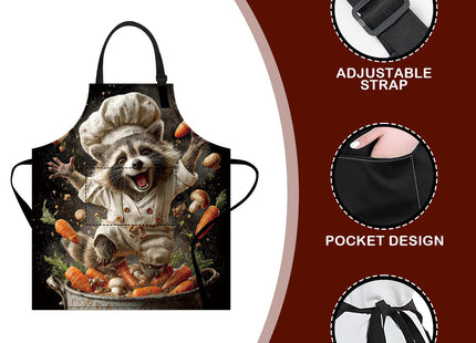 Nuxovilar Chef Raccoon Mushroom 26.77x30.7 Polyester Cooking Apron