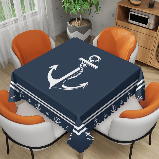 XYSCSJ Nautical Tablecloth 54x54 Inch Square Anchor Sailing Ocean Dark Navy Blue Table Cloth Decorations Table Cover for Party Picnic Kitchen Dinner Decor Outdoor