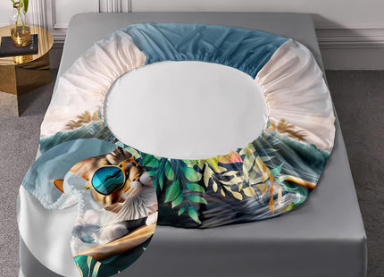 AILONEN Cat Fitted Sheet Set - Twin Size, Beach Ocean Bedding, Pillowcases