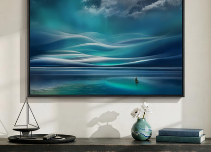 Black Framed Coastal Sailboat Canvas Wall Art, Teal Ocean Landscape Prints Paintings Artwork for Walls, Nautical Wall Decor for Bedroom, Dining Room, Bathroom, Office, Kitchen, Living Room 24x36 In