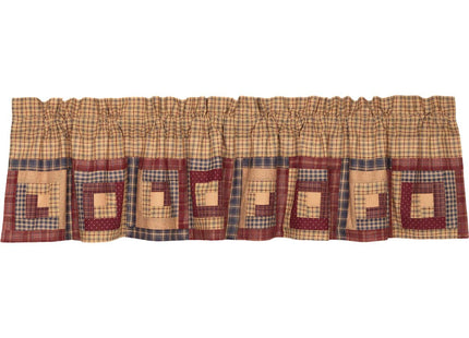 VHC Brands Millsboro Window Curtain, Valance Log Cabin Block Border, Tan, 16x72