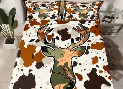 Erosebridal Deer Cow Print Bed Sheets Rustic Trees Branches Leaves Camo Bed Sheet Set Twin Camouflage Hunting Theme Fitted Sheet Rustic Farmhouse Flat Sheet Soft Breathable 1 Pillow Case