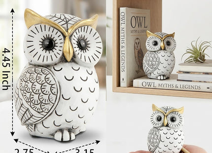 Smadeer Black and White Owl Statue, Small Resin Owl Boho Shelf Decor