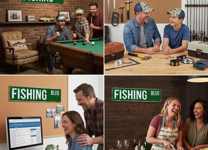 FISHING BLVD Street Sign, Metal Decor for Lake House & Cabin, 4x15 Inch Rustproof Aluminum Wall Art for Man Cave - Fishing Gifts for Men & Dad