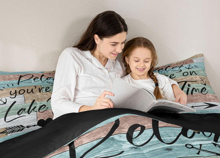 Erosebridal Lake House Decor Comforter Set, Rustic Wooden Barn Quilt Twin, Retro Country Farmhouse Duvet Insert for Kids Boys Teens Adult, Grunge Arrows Love Heart Bedding Comforters, Green Brown