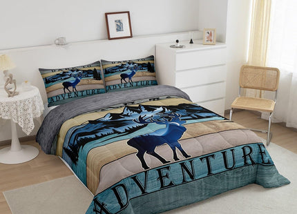 Erosebridal Hunting Comforter Set Full Cute Deer Bedding Set, Jungle Animal Duvet Insert Rustic Lodge Cabin Quilt Comforter, Woodland Wildlife Bedding Comforters & Sets Dare to Adventure Print Decor