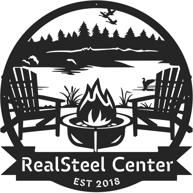RealSteel Personalized Lake Campfire Monogram Metal Sign – Custom Family Name Wall Art for Lake House, Campground, Fire Pit & Deer Lease – Rustic Outdoor & Indoor Décor – Unique Gift – Made in USA