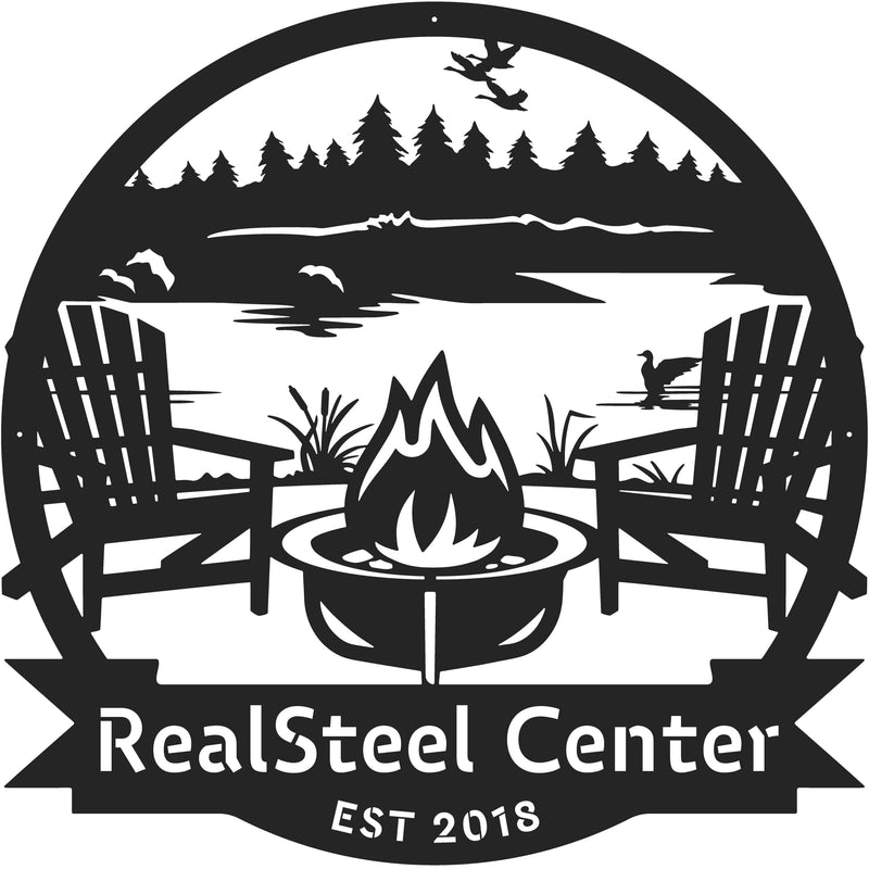 RealSteel Personalized Lake Campfire Monogram Metal Sign – Custom Family Name Wall Art for Lake House, Campground, Fire Pit & Deer Lease – Rustic Outdoor & Indoor Décor – Unique Gift – Made in USA