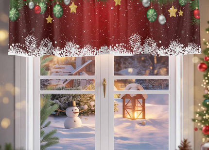 Christmas Curtain Valance for Windows Xmas Baubles Coniferous Rod Pocket Valance Window Treatments White Snowflake Pine Tree Twig Red Short Curtains for Kitchen Windows Bathroom Bedroom 42x12in