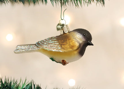 Old World Christmas Black‑Capped Chickadee Glass Blown Ornament for Christmas Tree, Handcrafted Holiday Decoration, Bird Watcher Collection