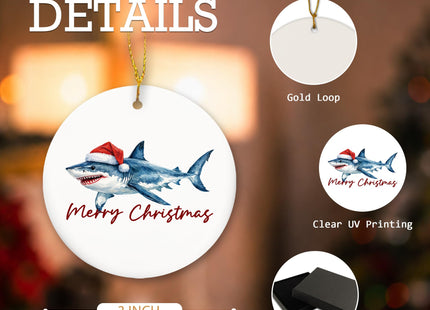 MIBEZE Coastal Beach Shark Christmas Ceramic Ornament Gifts