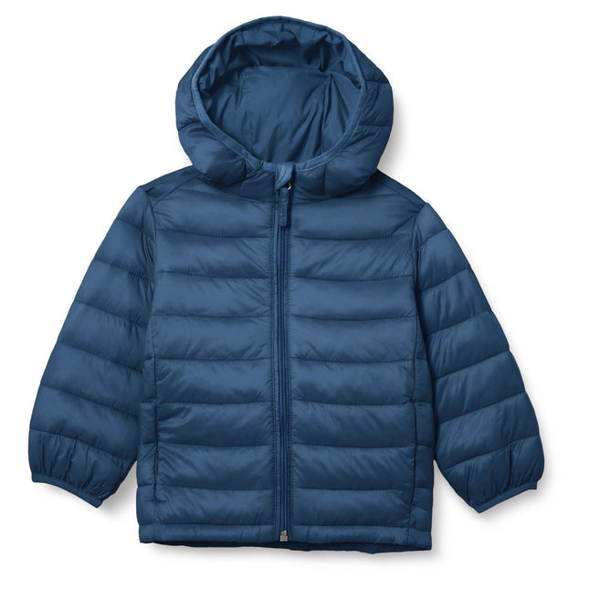 Amazon Essentials Boys' Lightweight Water-Resistant Packable Hooded Insulated Puffer Jacket, Navy, Small