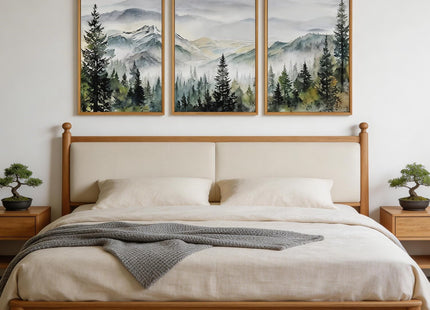 IARTTOP Misty Mountain Landscape Wall Art Green Pine Tree Wall Decor