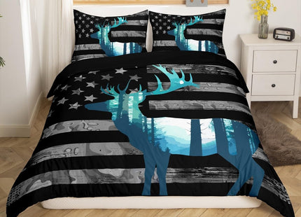 Erosebridal Deer Hunting Comforter Cover American Flag Home Decor Duvet Cover for Boys Girls Teenagers, Rustic Wildlife Animal Bedding Set USA Flag Print Natural Theme Bedspread Cover, King