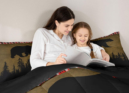 Erosebridal Bear Buffalo Plaid Comforter Set Twin Size 2 Piece Bedding Set