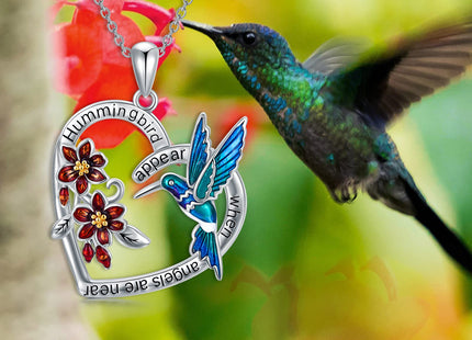 LONAGO Hummingbird Necklace Hummingbird Heart Pendant Necklace 925 Sterling Silver Hummingbirds Necklaces Gifts for Women
