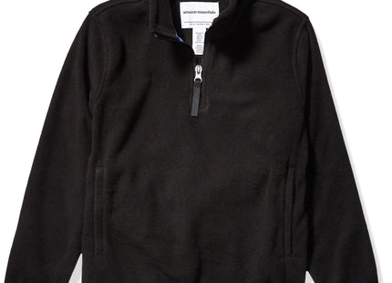 Amazon Essentials Boys' Long Sleeve Midweight Polar Fleece Quarter-Zip Pullover Jacket, Black, Small