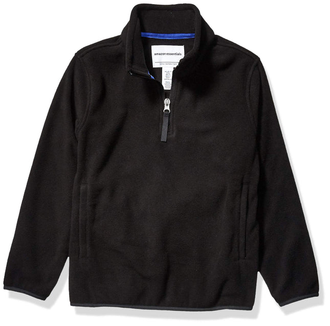 Amazon Essentials Boys' Long Sleeve Midweight Polar Fleece Quarter-Zip Pullover Jacket, Black, Small