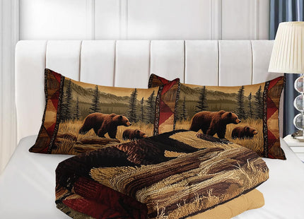 XYNHML Rustic Bear Wild Hunt Animal Comforter 3Pcs Queen Natural Forest Wildlife Brown Bear Bedding Set for Kid Teen Boy Girl Adult Retro Mountain Lake Quilt Decor with 1 Comforter and 2 Pillowcases