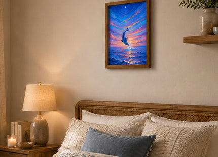 Whale Wall Art,Starry Night Sea Themed Canvas Wall Decor,12"x16" Framed