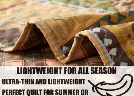 3 Piece Lodge Quilt Set King,Farmhouse Cabin Bedspread Coverlet,Rural Life Rustic Country Home Decor Bedding Set Blanket Grizzly Bears Boho Stripe Patterns Bed Set Bedroom Decoration for All Season