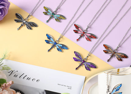 Sureio 6 Pcs Dragonfly Necklace for Women, Enamel Pendant,Dragonfly
