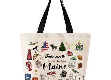 ZhuVantrix Take Me To Maine Tote Bag Reusable Grocery Bags Aesthetic Shopping Shoulder Handbag with Interior Pocket Lightweight & Washable Stylish Maine Travel Present for Women