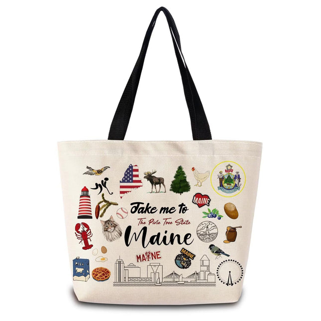 ZhuVantrix Take Me To Maine Tote Bag Reusable Grocery Bags Aesthetic Shopping Shoulder Handbag with Interior Pocket Lightweight & Washable Stylish Maine Travel Present for Women
