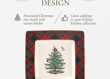 Spode Christmas Tree Tartan Plaid Square Serving Platter